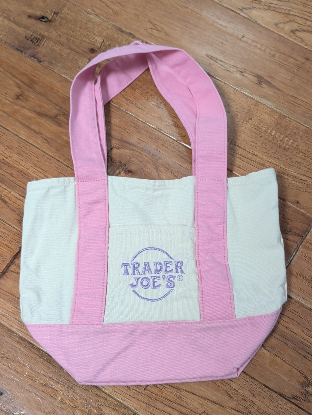 Trader Joes Mini Pastel Pink & Cream Canvas Karyon Tote Bag